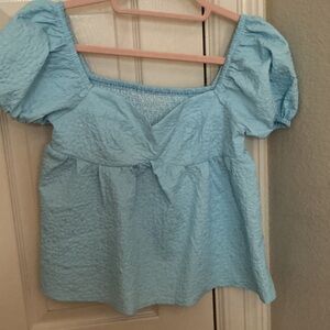 SHEIN Sky Blue Puff Sleeve Blouse